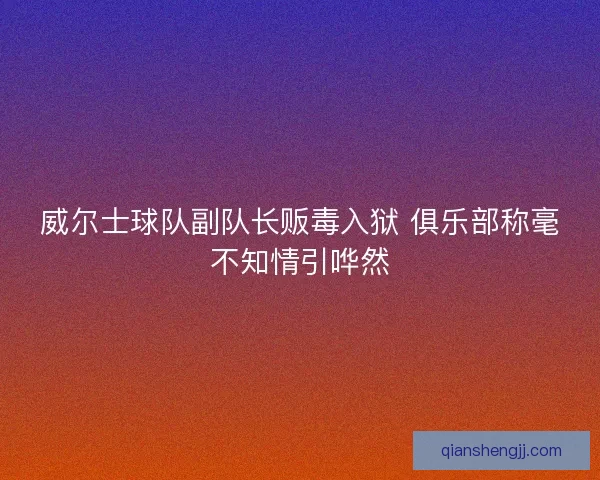 威尔士球队副队长贩毒入狱 俱乐部称毫不知情引哗然